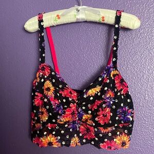 PINK Floral Lace Bralette - Black with Neon Floral Print